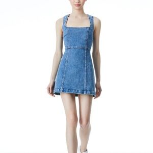 Alice & Oliva RAMSEY SQUARE NECK DENIM MINI DRESS Size 2 Indigo Nights